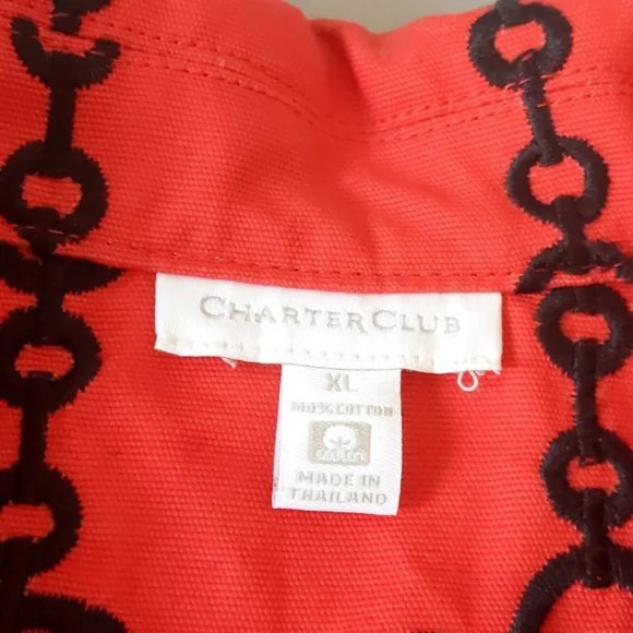 Charter Club Denim Jacket, Red / Black Chain Pattern, Size XL - Picture 9 of 10